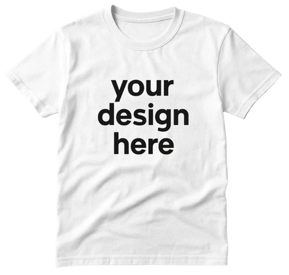 Realistic white t-shirt with "your design here" text